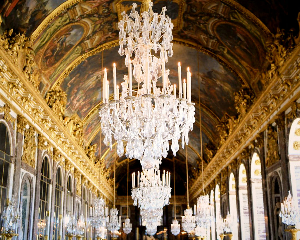 Chandelier in the Hall of Mirrors inside Versailles Palace